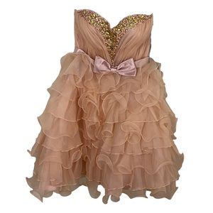 Bicici & Coty Pale Pink Dress Cupcake Bow 3D Ruffle Strapless Formal Size XS